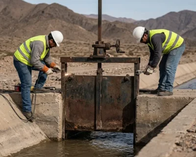 hidraulica compuerta acero y roca