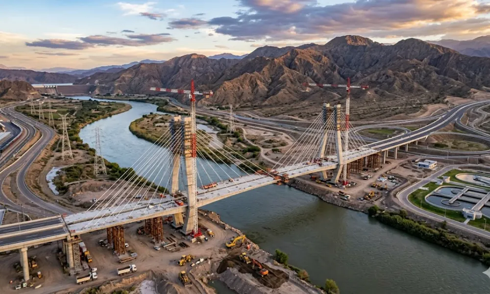 Infraestructura de alta tensión en la cordillera.  Imagen de Acero y Roca