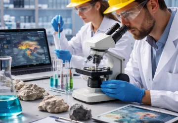 Investigadores trabajando en laboratorio con equipamiento científico moderno.