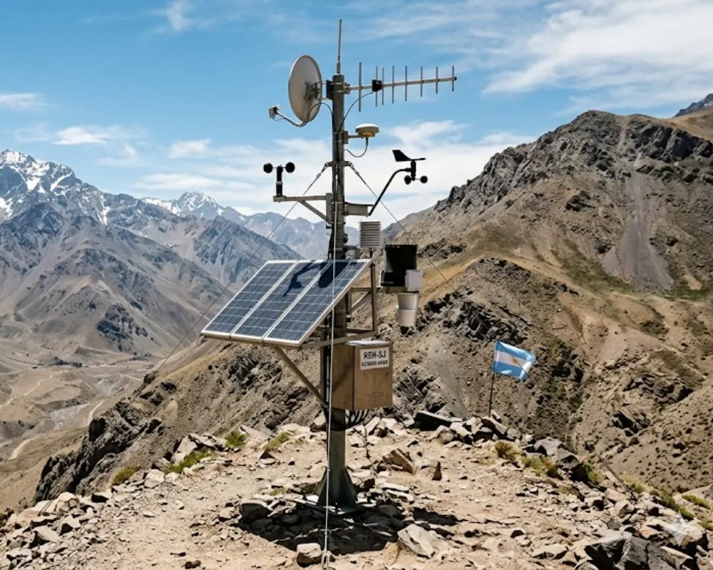 Contenido Original de ACERO Y ROCA - Prohibida su reproducción Estación de monitoreo hídrico en la cordillera de los Andes. Imagen ilustrativa de Acero y Roca.