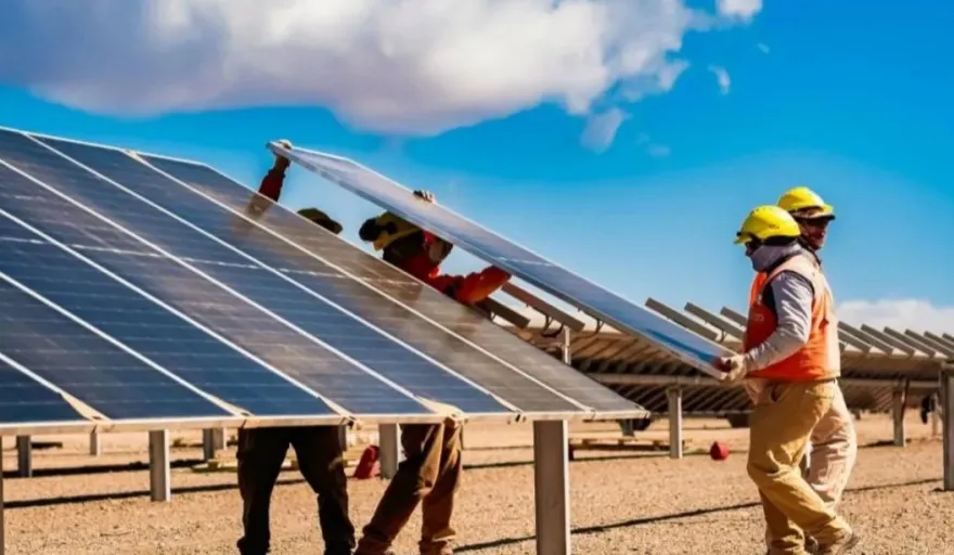 Vista de un parque solar fotovoltaico en etapa de construcción (imagen de referencia).