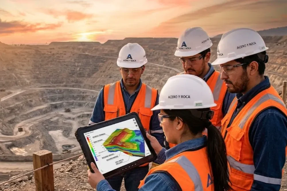 Ingenieros mineros analizando viabilidad en campo. Contenido Original de ACERO Y ROCA - Prohibida su reproducción