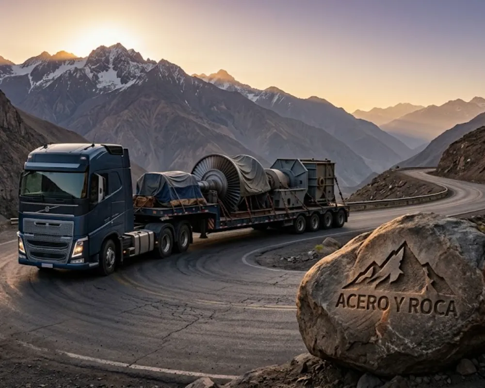 Logística de transporte pesado uniendo corredores industriales con proyectos mineros en la cordillera. Contenido Original de ACERO Y ROCA - Prohibida su reproducción