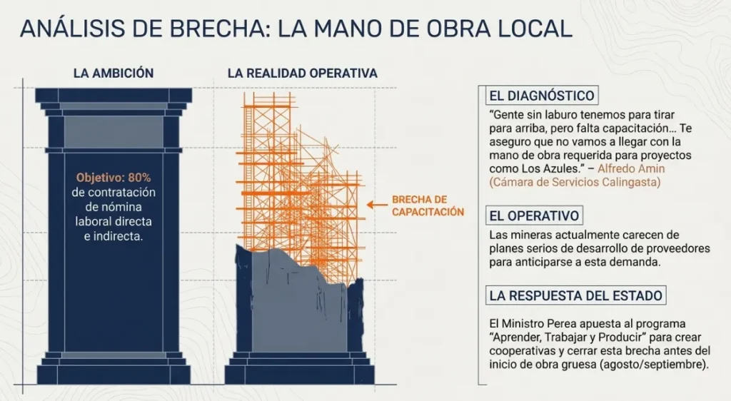 Gráfico estadístico sobre la brecha de mano de obra para la ley de desarrollo minero en San Juan.