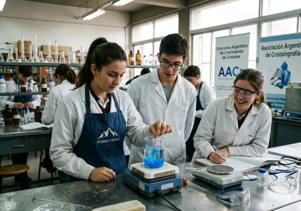 Estudiantes participan del concurso argentino de crecimiento de cristales promovido por la Asociación Argentina de Cristalografía. Contenido Original de ACERO Y ROCA - Prohibida su reproducción.