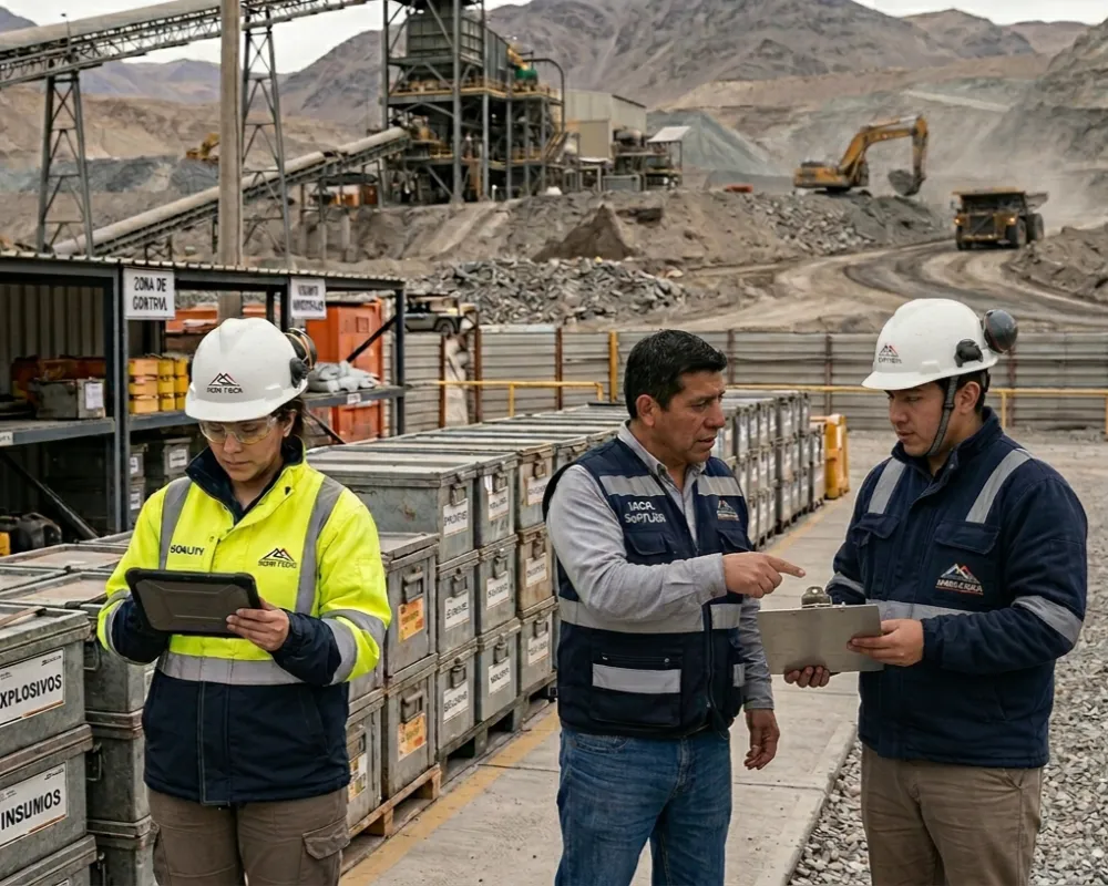 Operarios e infraestructura de una pyme metalmecánica argentina prestando servicios para la cadena de valor minera.  Contenido Original de ACERO Y ROCA - Prohibida su reproducción