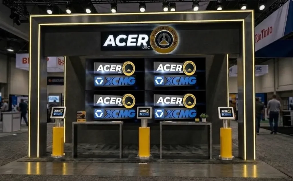 Stand de Acer y XCMG en la feria minera 2026. Contenido Original de ACERO Y ROCA - Prohibida su reproducción