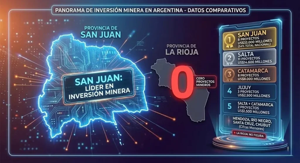 Infografía con las inversiones mineras de Argentina. Contenido Original de ACERO Y ROCA - Prohibida su reproducción
