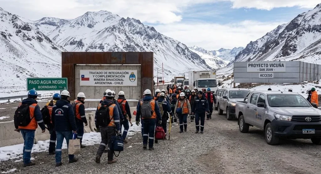 Campamento y perforaciones mineras en la cordillera de San Juan, bajo el marco estratégico del Tratado Minero binacional con Chile.