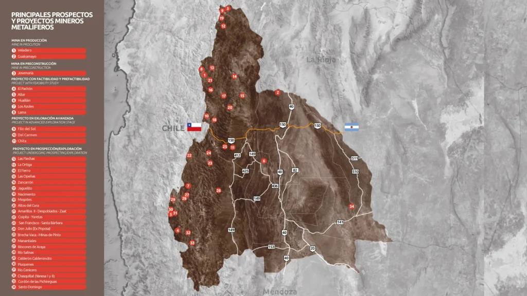 Mapa de proyectos mineros en San Juan.
