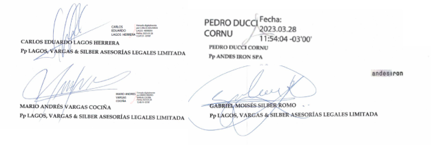 Contrato de asesoría legal Andes Iron proyecto minero Dominga Chile.