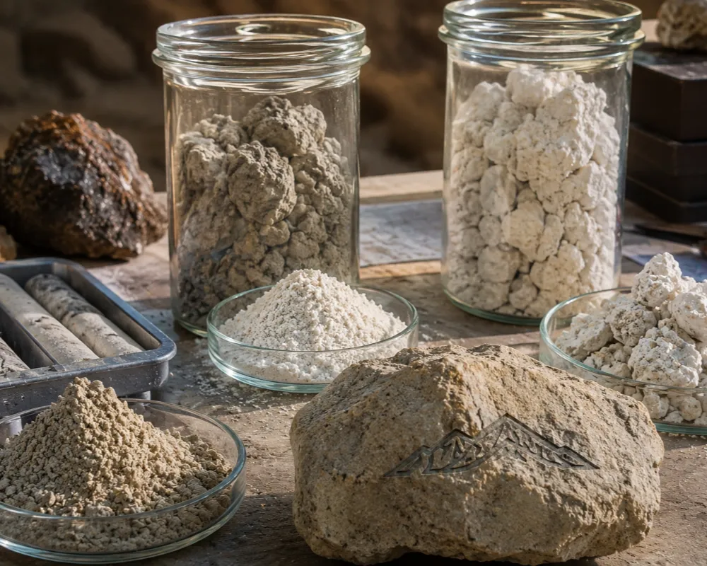 Muestras minerales de bentonita y carbonato de calcio para uso agrícola. Contenido Original de ACERO Y ROCA - Prohibida su reproducción