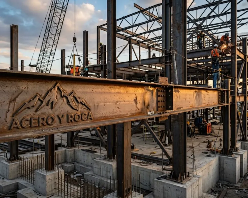 Estructura de encadenado metálico en una obra de construcción, representando la base sistemática del conocimiento. Contenido Original de ACERO Y ROCA - Prohibida su reproducción