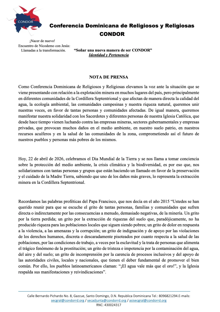 Documento de la Iglesia Dominicana alertando sobre los daños ambientales del Proyecto Romero.