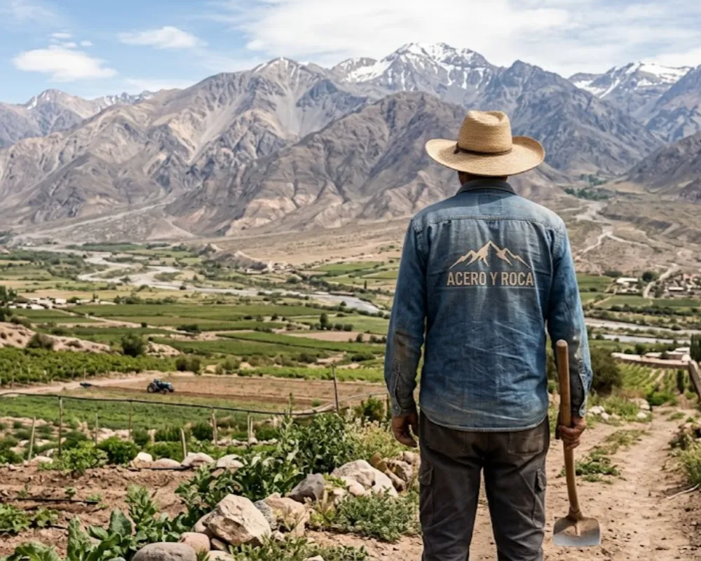 Canal de riego antiguo de tierra en un campo agrícola de Calingasta. Contenido Original de ACERO Y ROCA - Prohibida su reproducción