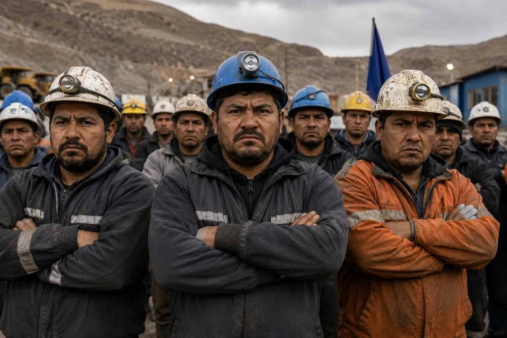 Trabajadores mineros realizan reclamos por trabajo. Contenido Original de ACERO Y ROCA - Prohibida su reproducción