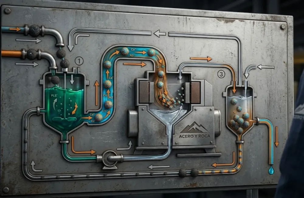 Diagrama del ciclo de adsorción y separación magnética de cobre. Contenido Original de ACERO Y ROCA - Prohibida su reproducción