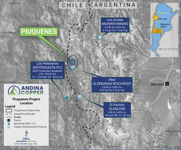 Mapa geológico y anomalías magnetotelúricas del proyecto minero de cobre Piuquenes.