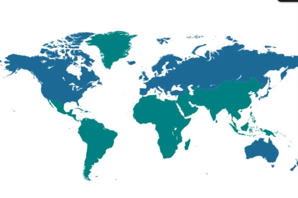 Mapa con países del norte y del sur global