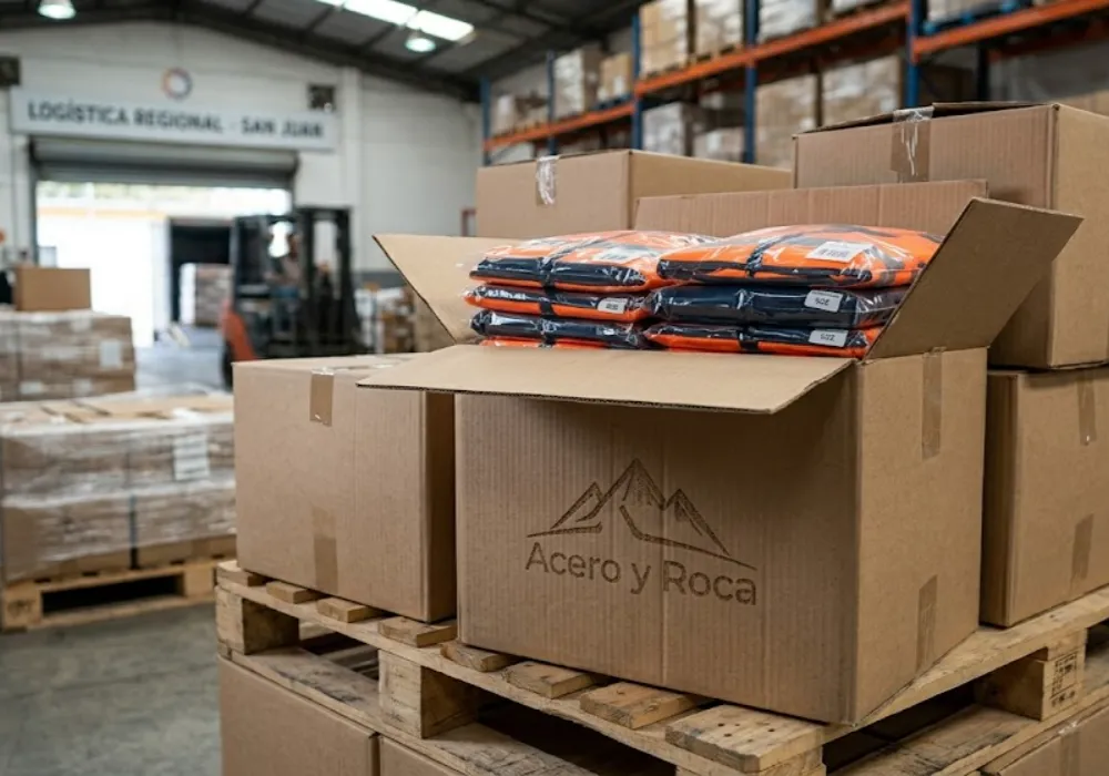 Cajas de cartón en un centro de distribución de San Juan, listo para el despacho. Contenido Original de ACERO Y ROCA - Prohibida su reproducción