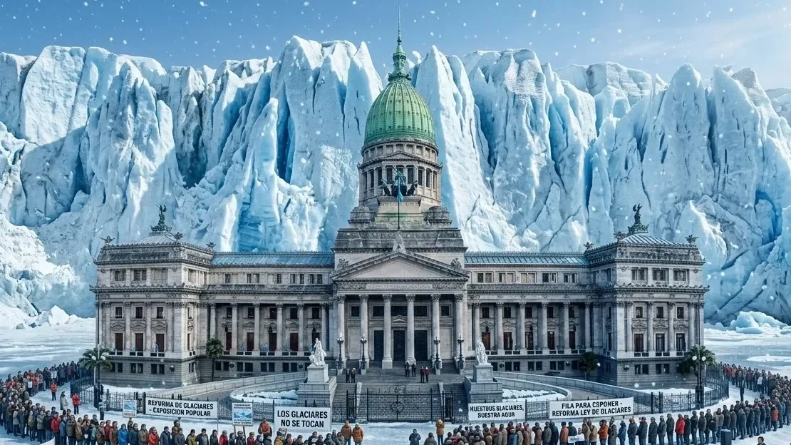 Congreso Nacional, rodeado por una muralla de glaciares. Contenido Original de ACERO Y ROCA - Prohibida su reproducción