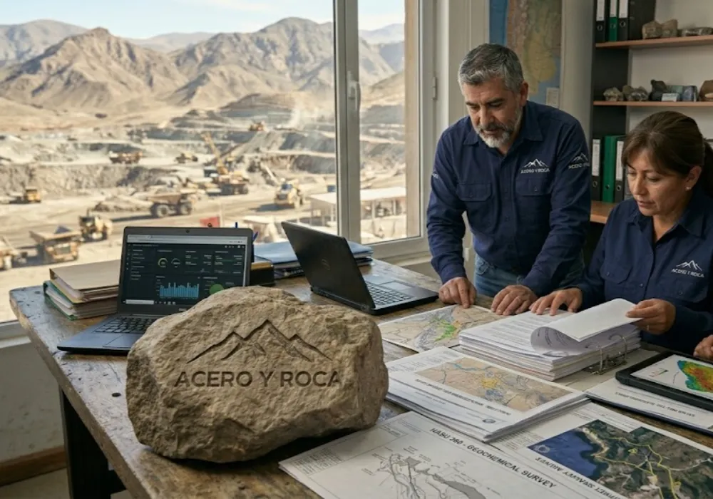 Contenido Original de ACERO Y ROCA - Prohibida su reproducción Equipo técnico trabajando en la estandarización de procesos bajo estándares mineros. Contenido Original de ACERO Y ROCA - Prohibida su reproducción