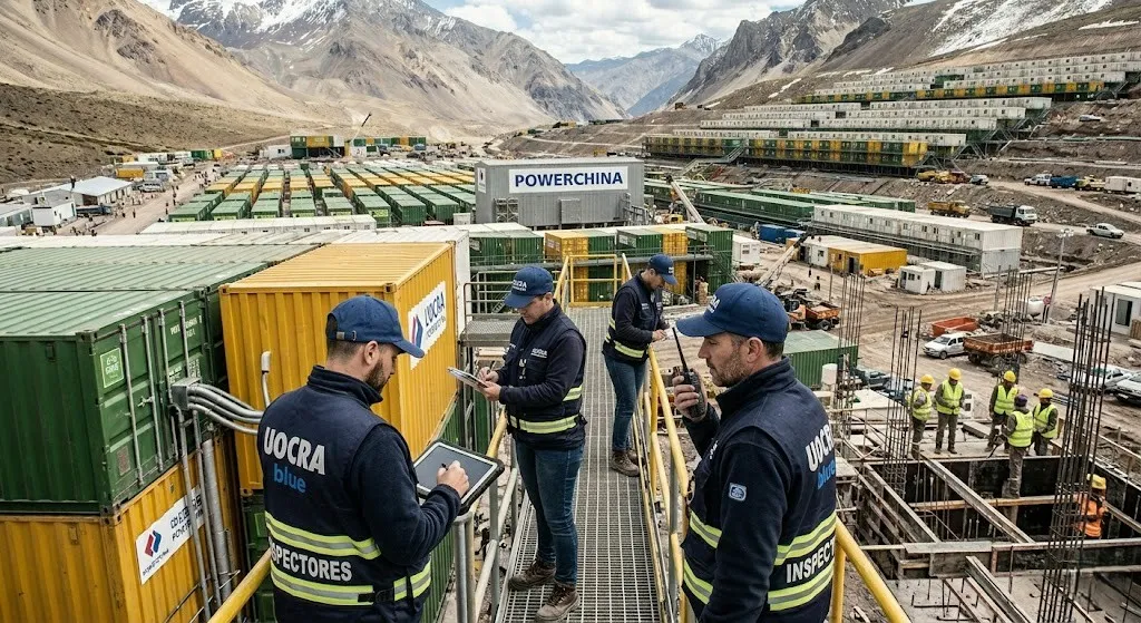 Contenido Original de ACERO Y ROCA - Prohibida su reproducción Inspectores gremiales de la UOCRA San Juan recorriendo las instalaciones de un proyecto minero. Imagen ilustrativa de Acero y Roca