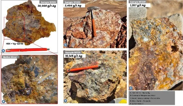 Fragmentos de roca con mineralización epitermal rica en plata en el proyecto minería de plata salta.aceroyroca.webp