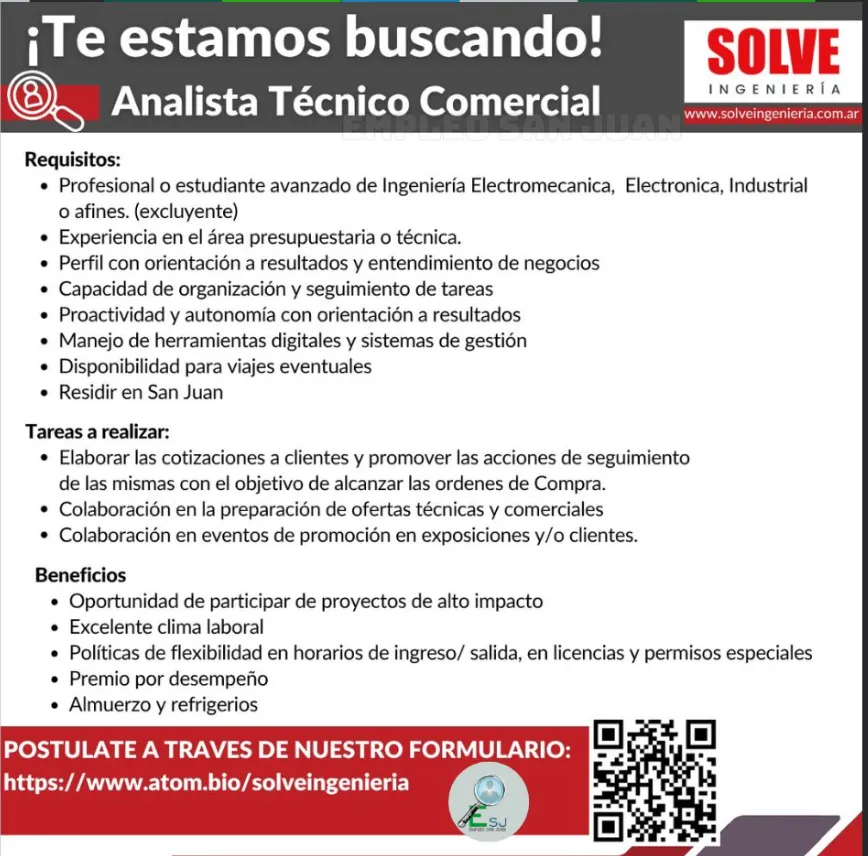 Convocatoria de empleo e ingeniería para el proyecto solve.
