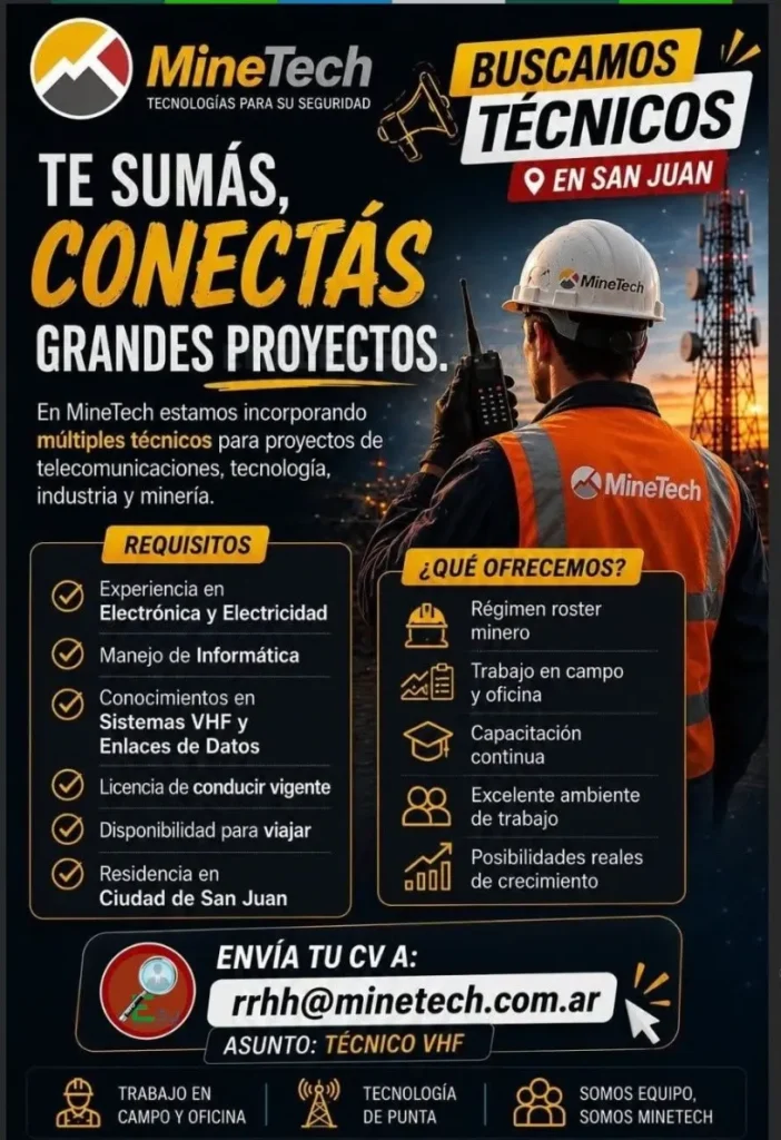 Convocatoria de empleo e ingeniería para el proyecto mine tech