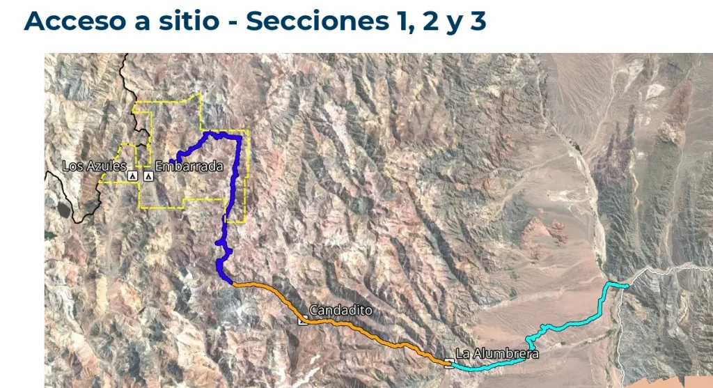 nuevo trazado del acceso al proyecto McEwen Mining Los Azules.