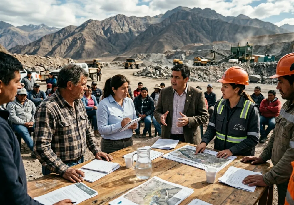  Encargada de recursos humanos dialogando con la comunidad. Contenido Original de ACERO Y ROCA - Prohibida su reproducción
