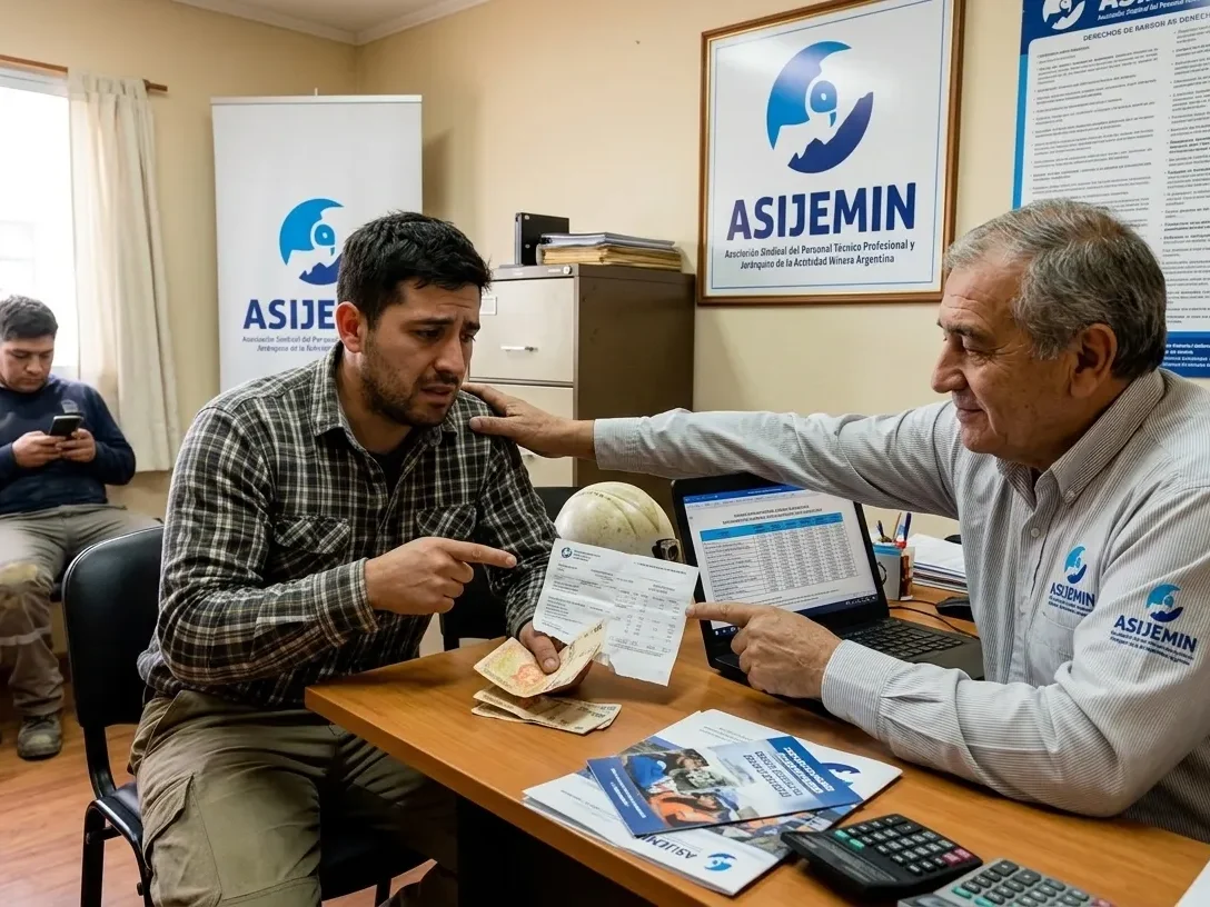 Un trabajador consultando sobre su sueldo en el sindicato ASIJEMIN