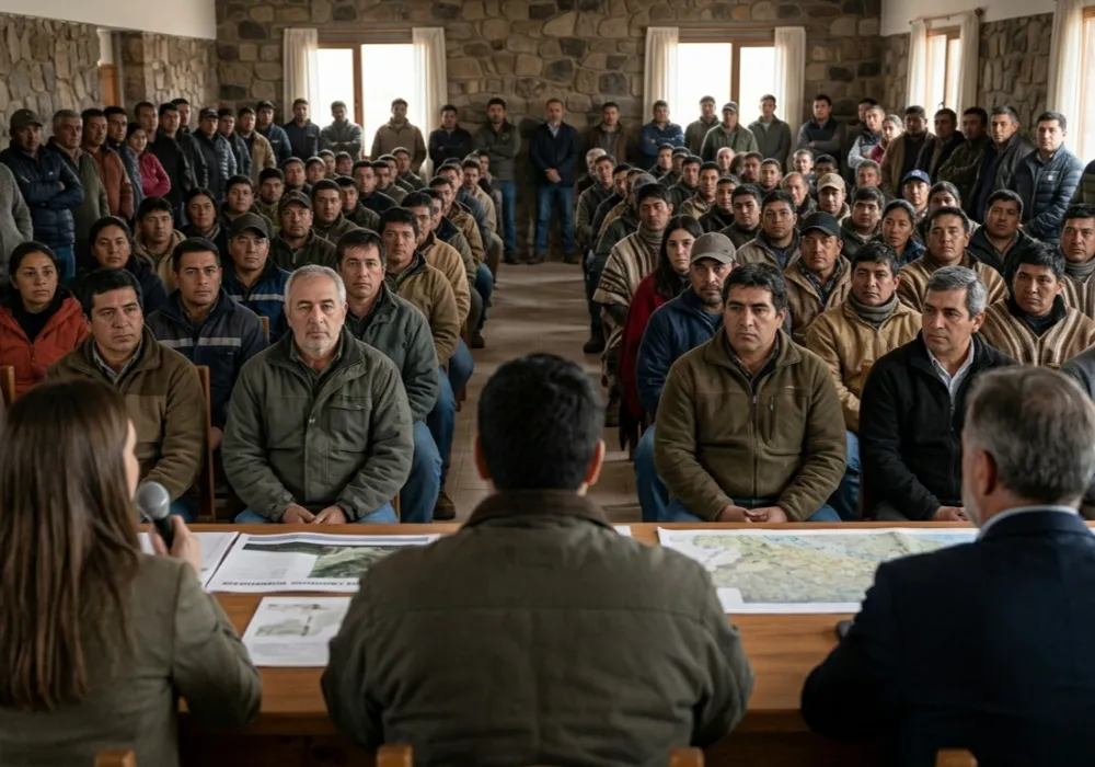 Miembros de la comunidad participando de una reunión informativa sobre minería. Imagen ilustrativa: ACERO Y ROCA. 