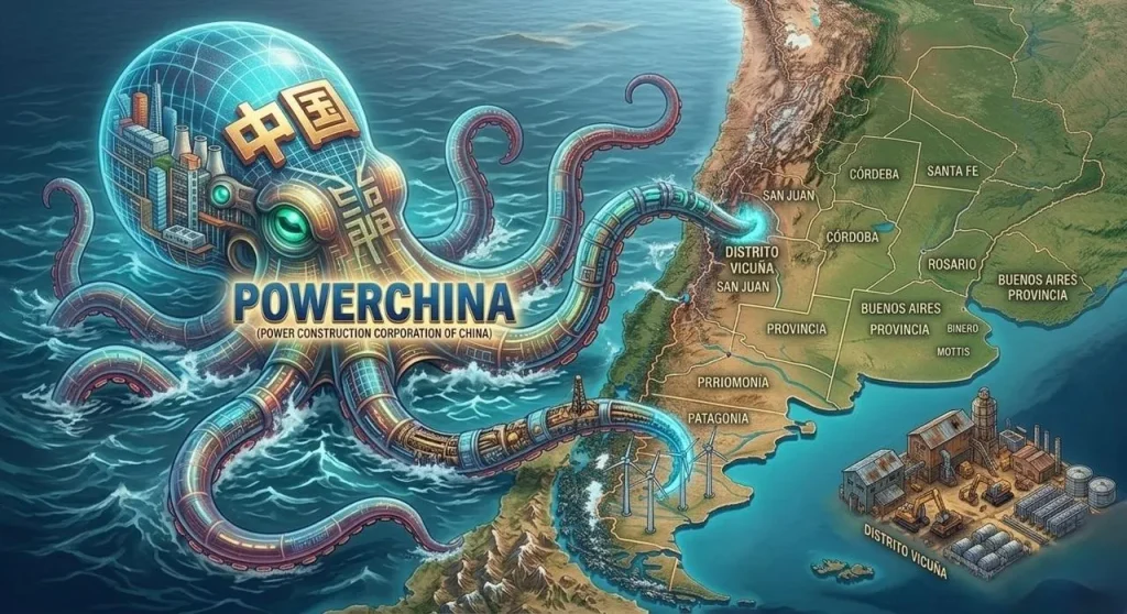 Imagen simbólica de PowerChina como un pulpo sobre Argentina.