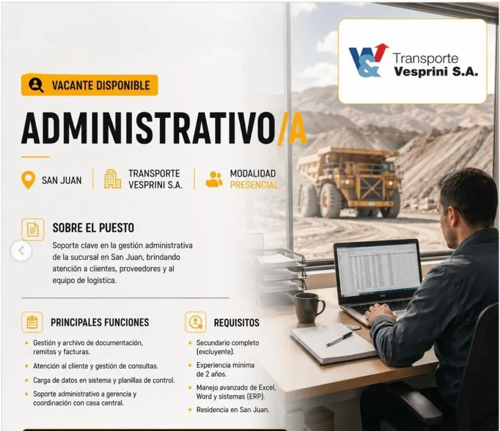Convocatoria de empleo e ingeniería para el proyecto vesprini en San Juan.