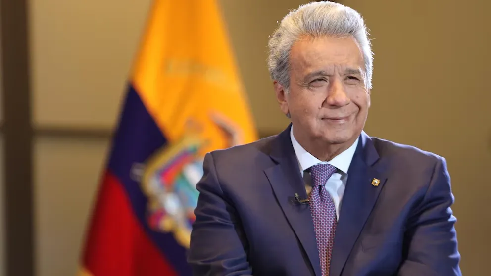 El ex presidente de Ecuador Lenín Moreno durante una conferencia de prensa sobre auditorías estatales.
