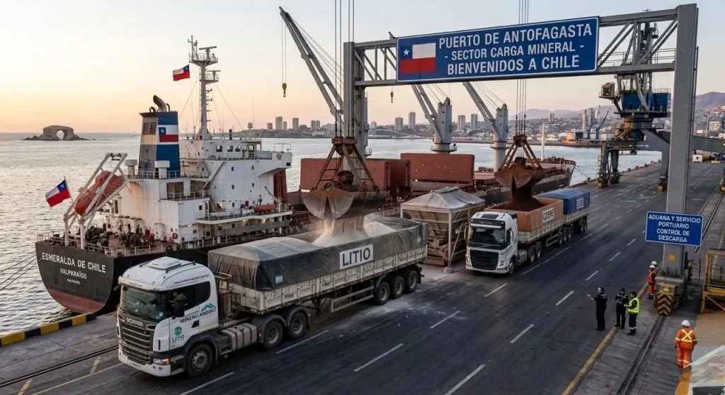 Puertos chilenos con mineral argentino listo para embarcar a mercados internacionales. Contenido Original de ACERO Y ROCA - Prohibida su reproducción