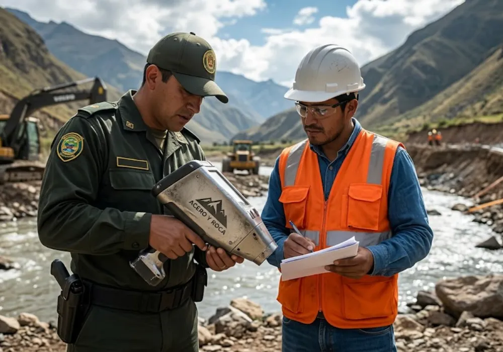 control de campo para combatir la minería ilegal en un valle andino. Contenido Original de ACERO Y ROCA – Prohibida su reproducción.