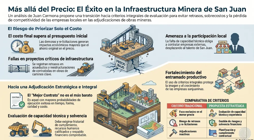 Infografía sobre el compre local y el desarrollo minero en San Juan. Contenido Original de ACERO Y ROCA - Prohibida su reproducción