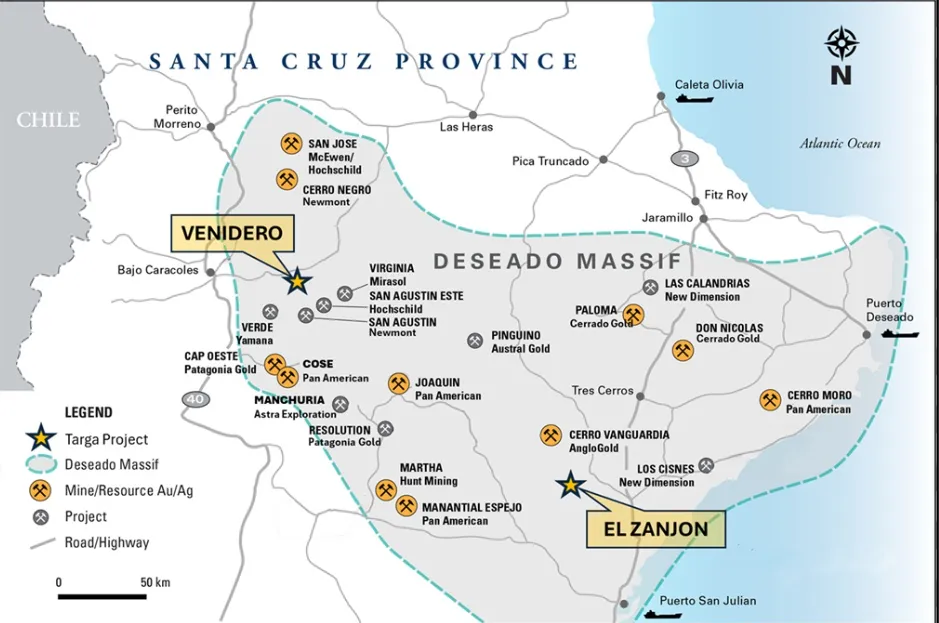 Mapa técnico del proyecto El Zanjón, un activo clave que delinea el potencial de metales preciosos en la región.
