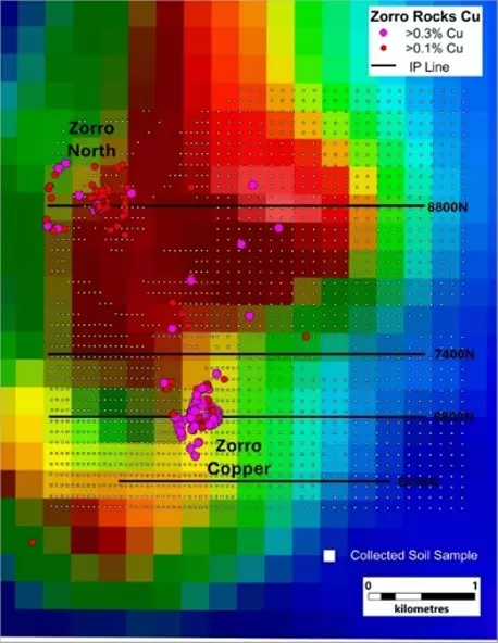 Gráfico geofísico de cargabilidad del de Sable Resources proyecto Zorro.