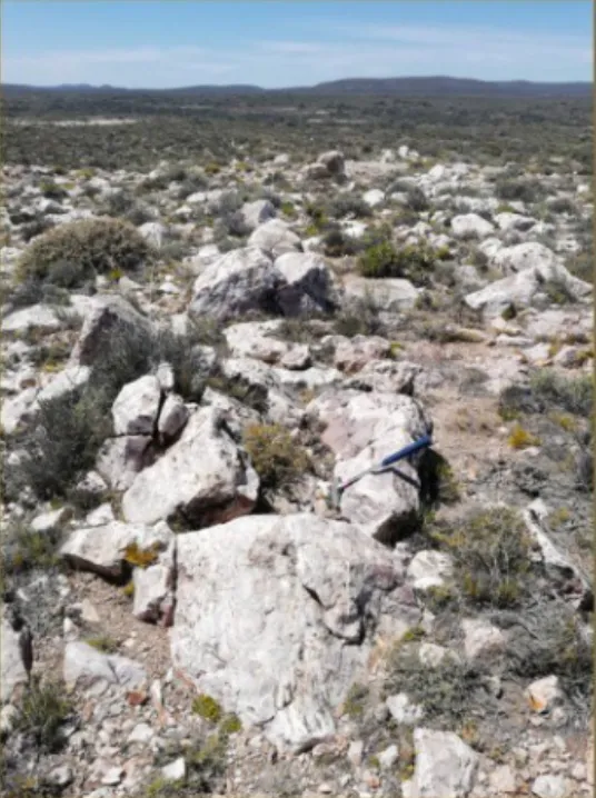 Vista de la topografía de baja pendiente en el distrito minero Los Menucos donde se ubica el proyecto Gran Esperanza.