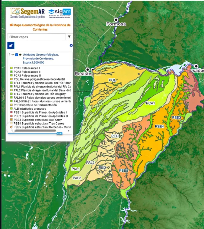 mapa geomorfológico de corrientes elaborado por Semegar.