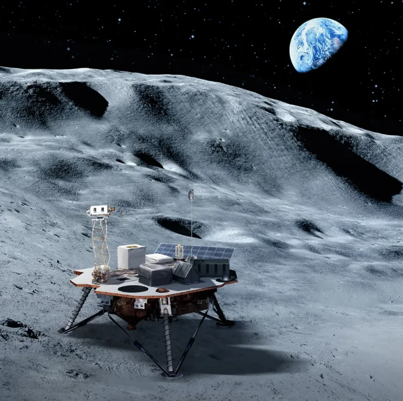 Concepto artístico de un módulo de aterrizaje comercial que transportará cargas útiles de ciencia y tecnología. Imagen: Nasa.
