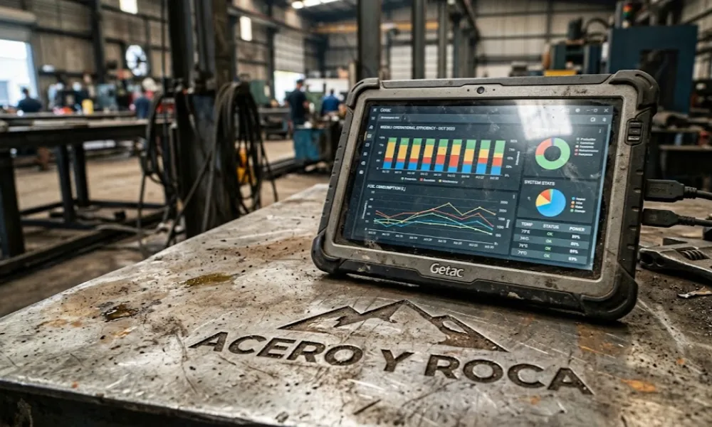 Tablet mostrando gráficos comparativos de indicadores de bienestar y pobreza multidimensional. Contenido Original de ACERO Y ROCA - Prohibida su reproducción