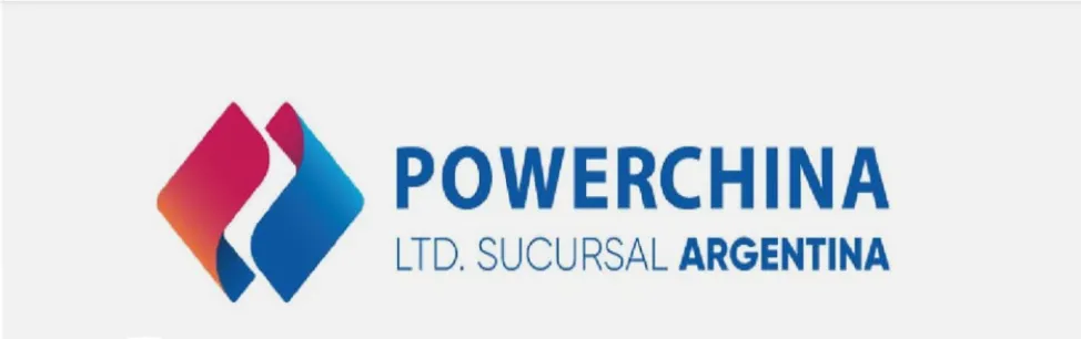 Isologotipo corporativo de la firma internacional PowerChina vinculada a contratos de infraestructura minera.
