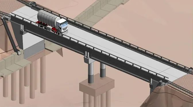 Ingeniería del puente de hormigón de 140 metros sobre el río Los Patos de McEwen Mining Los Azules.