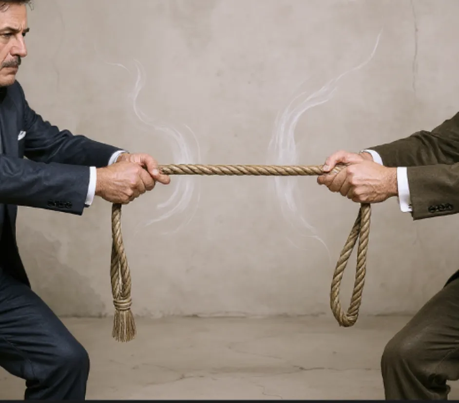 Dos personas tirando de una cuerda. Contenido Original de ACERO Y ROCA - Prohibida su reproducción