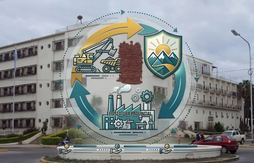 Contenido Original de ACERO Y ROCA - Prohibida su reproducción Fachada exterior del edificio de la Legislatura de la Provincia de San Juan, donde se debatirá el proyecto de ley minero. El proyecto ingresó a la Cámara de Diputados y promete un intenso debate en la próxima sesión legislativa. Contenido Original de ACERO Y ROCA - Prohibida su reproducción